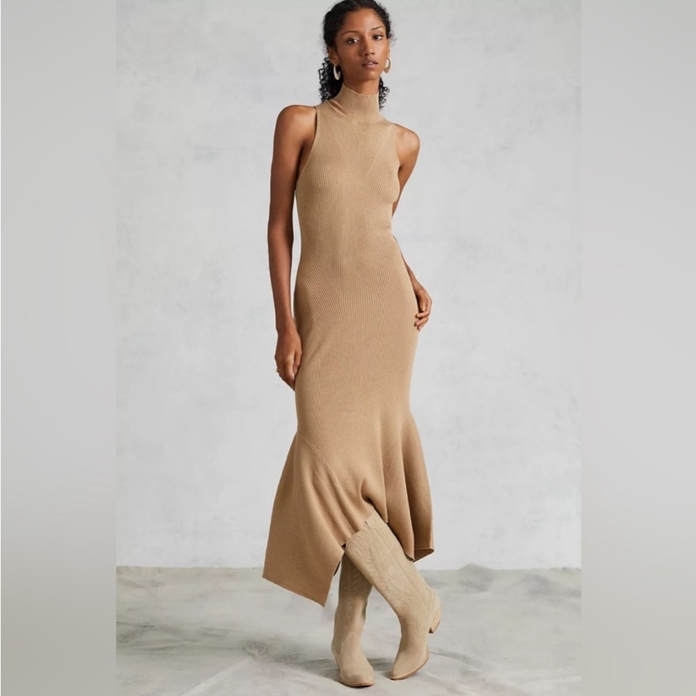 Anthropologie Mock Neck Midi Dress Tan size XL - Picture 2 of 15